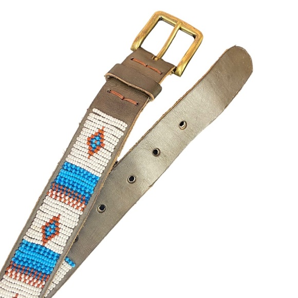 Aspiga Handcrafted Beaded Leather Boho 1.25” Belt - Picture 4 of 8